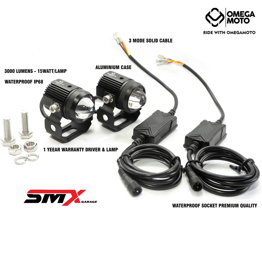 GARANSI 1 TAHUN - OMEGAMOTO M1 lampu tembak 30watt premium D2 laser putih kuning hi low by senlo ome