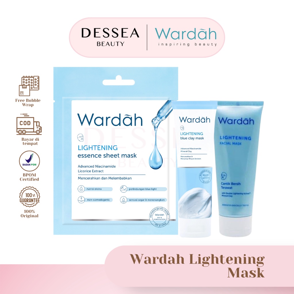 Jual Bpom Wardah Lightening Face Mask Sheet Mask Blue Clay Mask Facial Masker Bisa Cod