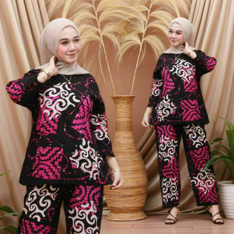 SETELAN CELANA PANJANG EXCLUSIVE UKURAN JUMBO MOTIF BATIK CAP MALAMAN ABSTRAK BAHAN RAYON SUPER SETELAN BATIK JUMBO BAJU TIDUR SANTAI