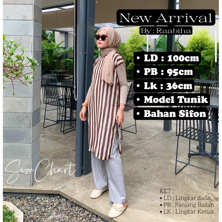 RAABIHA | Lyra Slit Tunik | Tunik Belah | Motif Salur