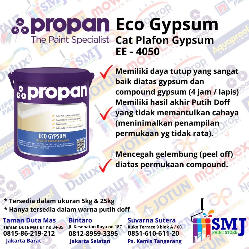 Jual Cat Plafond Ceiling Propan Eco Gypsum Putih White Kemasan