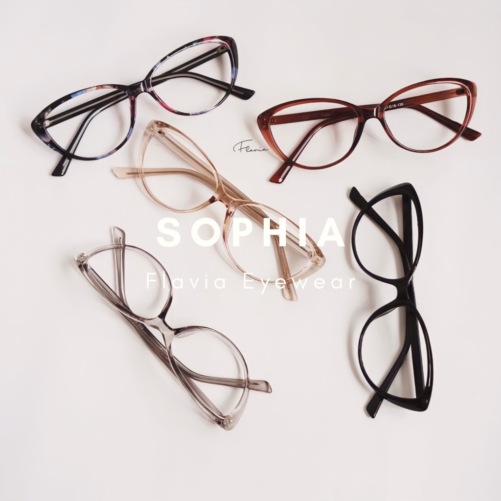 Flavia Eyewear - Kacamata Sophia Cat Eye Acetat (custom minus, photochromic, blueray, bluechromic dan photobrown)