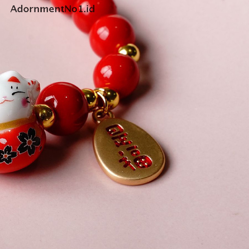 [AdornmentNo1] Red Beads Ceramic Bracelet Tali Tenun Tangan Manik Manik Plutus Kucing Stretch Bracelet [ID]