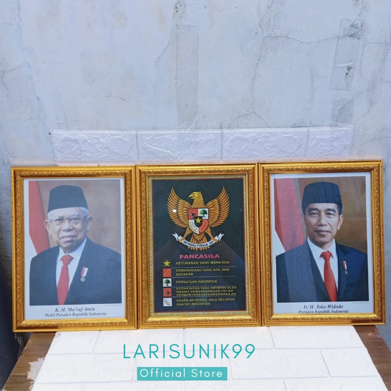 Foto Presiden Dan Wakil Presiden Pigura Pajangan Dinding Poster Gambar 1 Set Bahan Polyframe Fiber