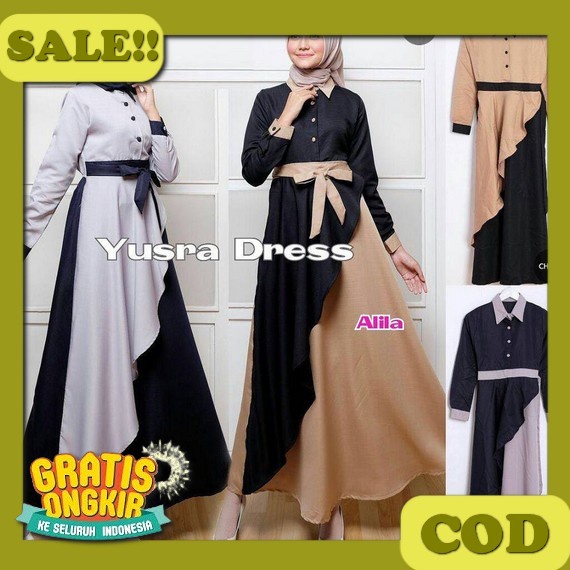 Terbaru Yuma Dress Kondangan Wanita Bahan Maxmara Premium Mix Brukat Gamis Dress Polos Wanita Terbar