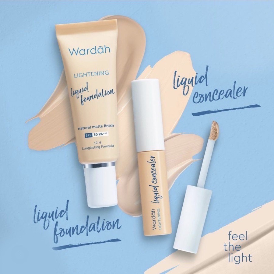 WARDAH Lightening Liquid Concealer Indonesia / 7g Smooth Finish Medium To High Coverage 12 Hours / Cerah Tahan Lama Non Comedogenic Formula Shade Light Beige Natural / Cosmetic Makeup Face Make Up / Compact Loose Powder Foundation BB Cream Bedak / Series