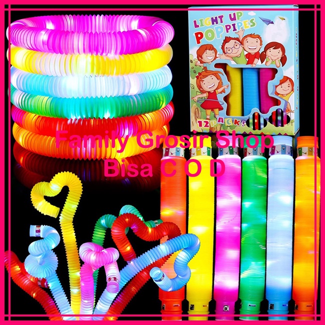 Mainan Anak Viral Light up pop tubes pop pipes lampu stick pipa selang fidget toy