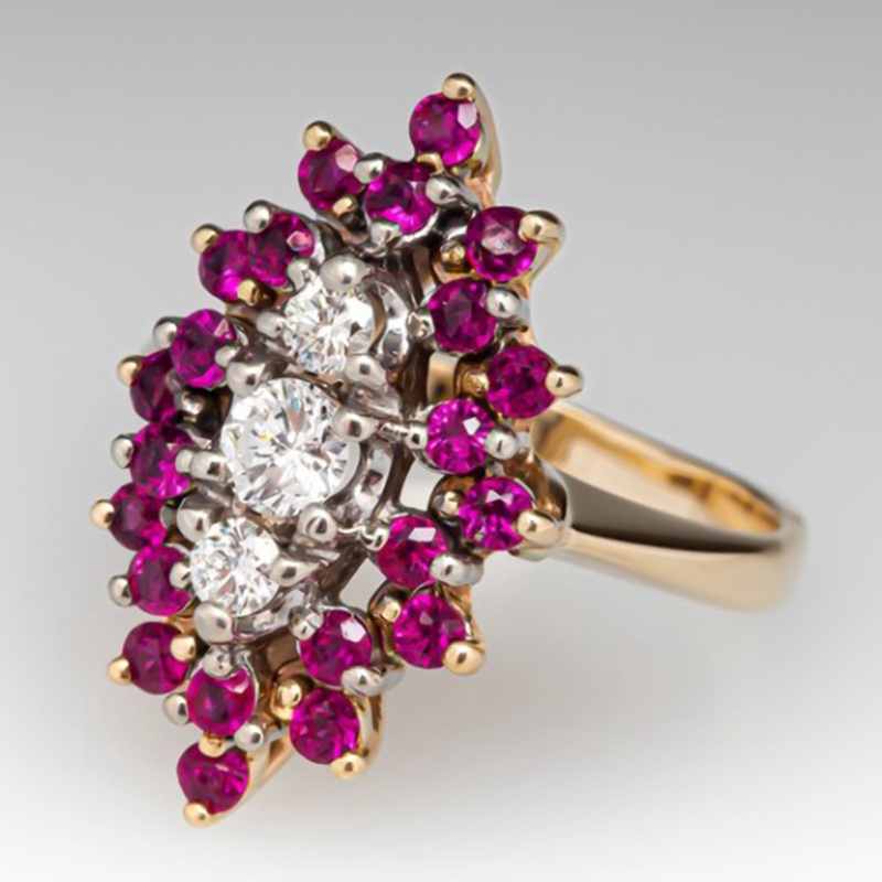 Fashion Zirkon Cincin Vintage Marquise Amethyst Aksesoris Perhiasan Pengantin Pernikahan Pertunangan Ring