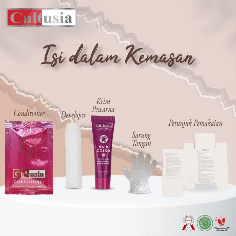 CULTUSIA Semir Rambut 30 mL | Hair Color Cream + Developer + Conditioner | Semir Rambut