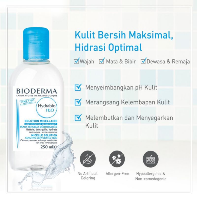 BIODERMA HYDRABIO H2O MICELLAR WATER 250 ML MOISTURISING MICELLAR WATER MAKEUP REMOVER PEMBERSIH MAKE UP MUKA &amp; MATA KULIT KERING SENSITIF DEHYDRATED SENSITIVE SKIN FACE &amp; EYE