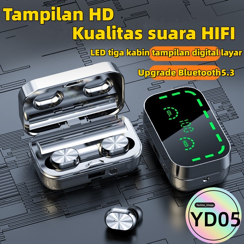 (COD)HiFi Bass Upgrade Bluetooth 5.3 New YD05 Bluetooth Headset TWS model pribadi 5.3 Cermin layar besar tampilan digital cerdas earphone olahraga android/iphone