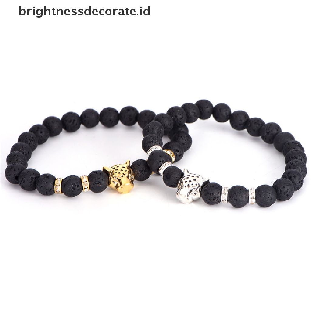 [Birth] Pria Gelang Manik-Manik Batu Alam Leopard Kepala Handmade Bangle Bracelet Jewelry [ID]