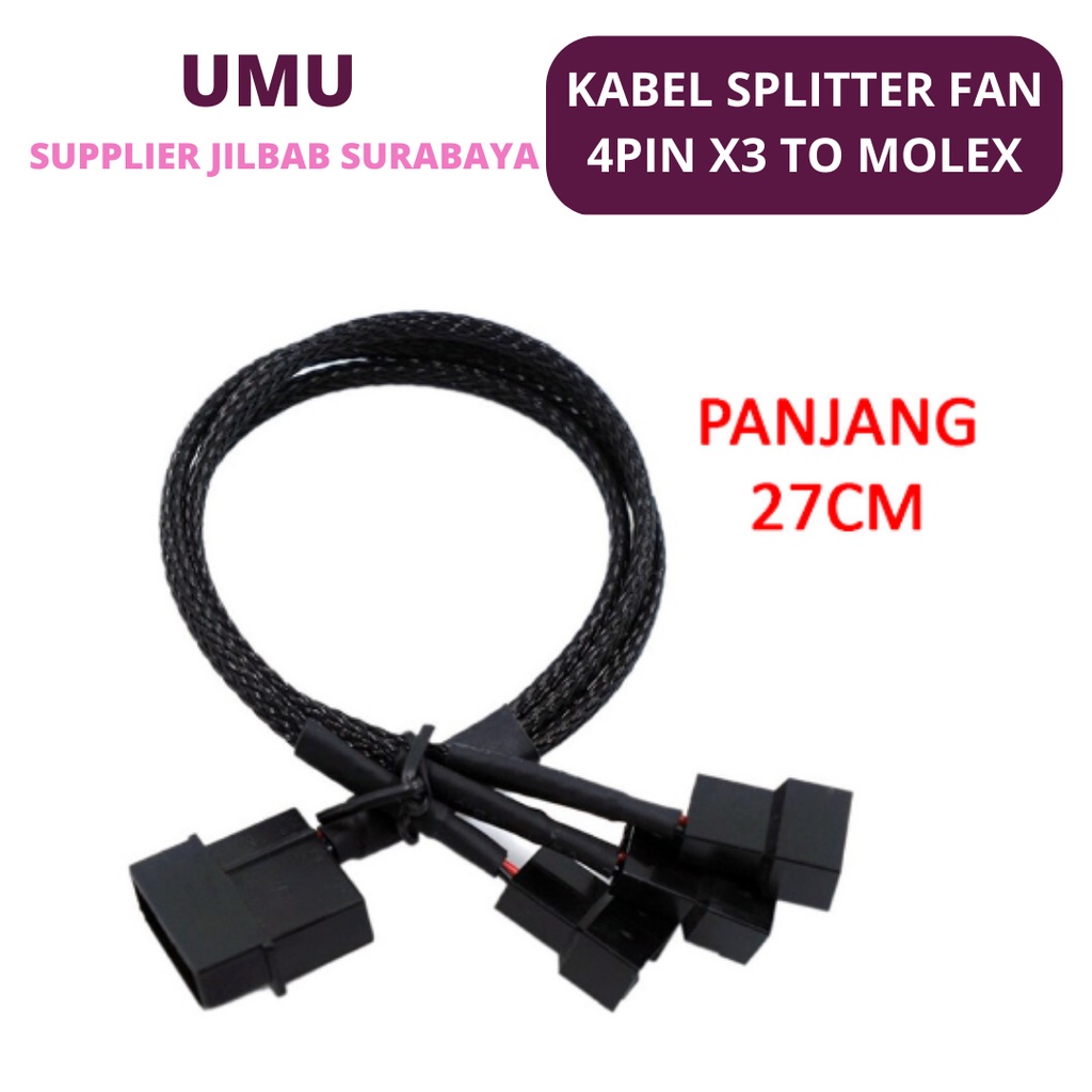 (UMU SUPPLIER) Kabel Splitter Fan Hub 4pin 3pin x3 to Molex 4pin Extension Kipas PC