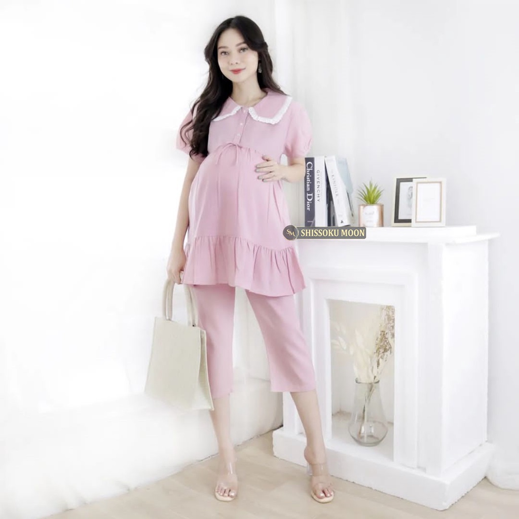 Baju Setelan Hamil Celana 7/8 Bahan Katun Adem Model Sara