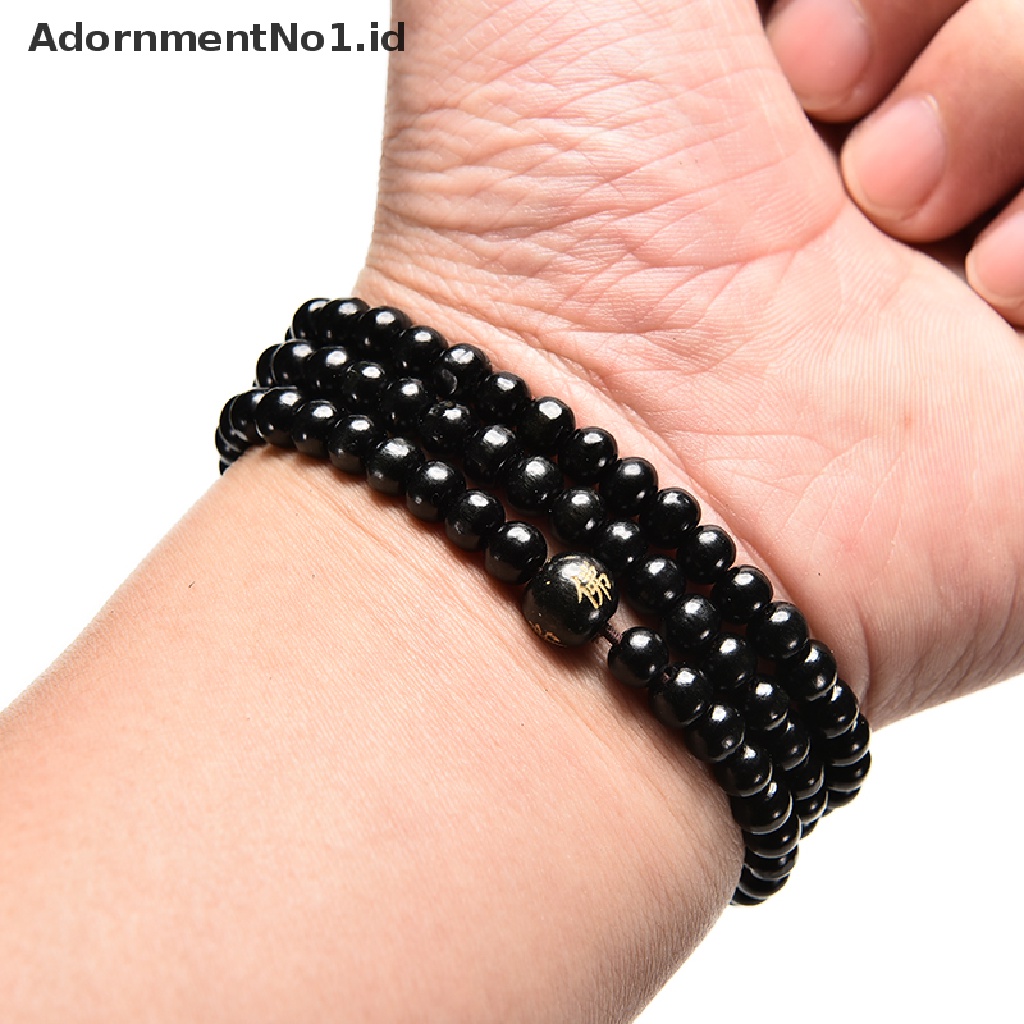 [AdornmentNo1] Sandal Meditasi Buddha Buddha Buddha 6 * 108manik Doa Hitam Gelang Kalung [ID]