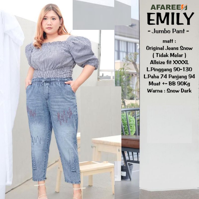 AFAREEN - Baggy Pant Jumbo Emily Bordil Sigzag Kulot Jeans Super Jumbo Celana Jeans Boyfriend Jeans Big Size BB 70-95 Kg