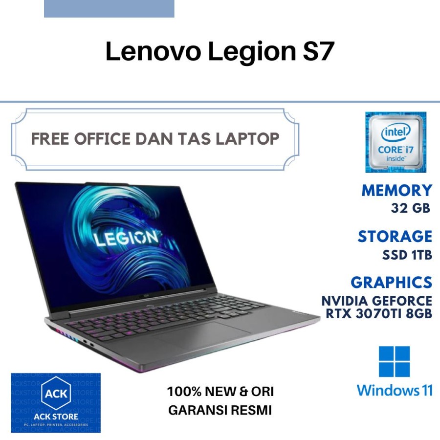 Lenovo Legion S7 3VID i7-12900HX 32GB SSD 1TB RTX 3070 Ti 8GB W11 OHS