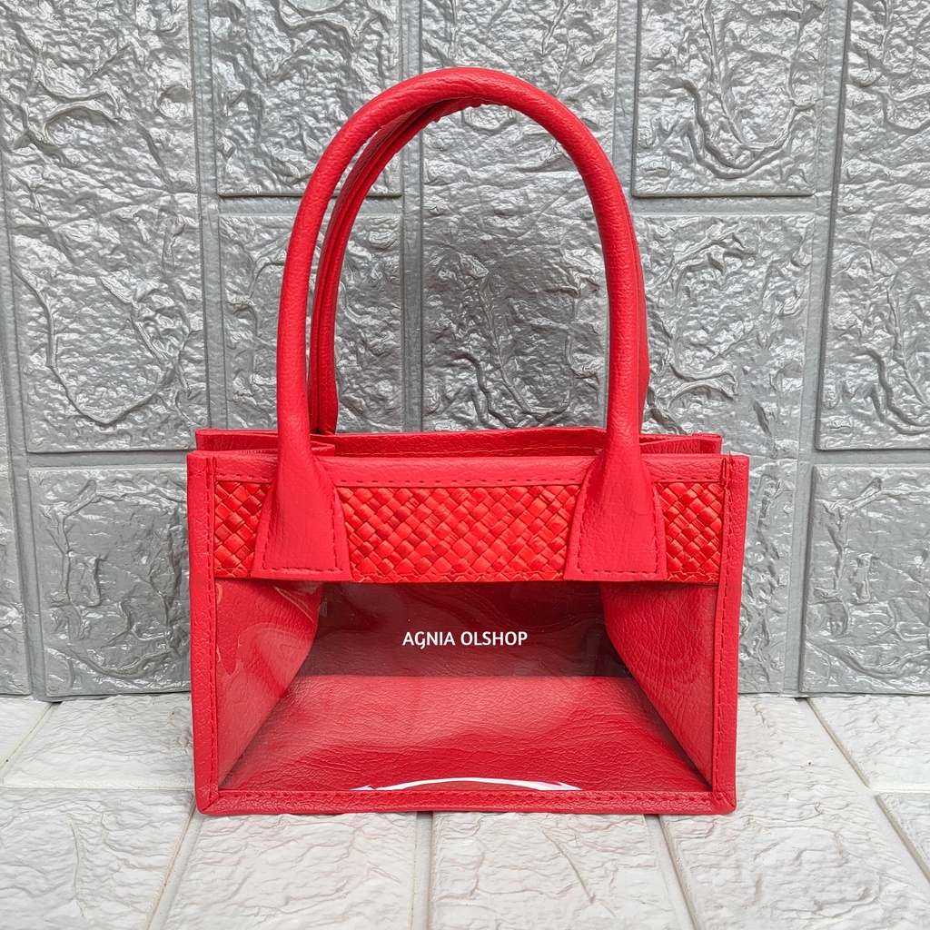 Tas Parcel Mika Anyaman (Merah) Untuk Isi 2 Toples Silinder Keranjang Hampers Mika