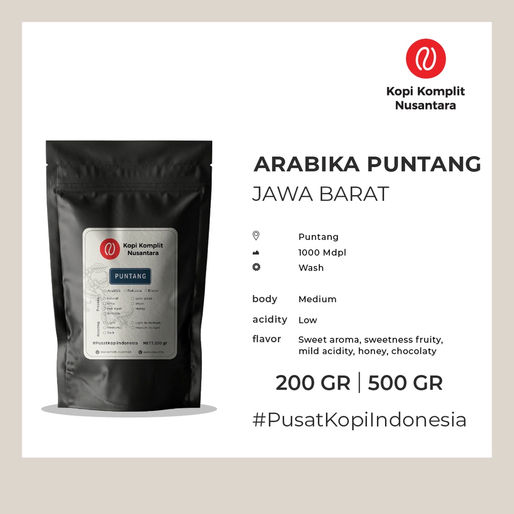 

Arabika Puntang Jawa Barat Medium Roasting - Kopi Biji dan Bubuk