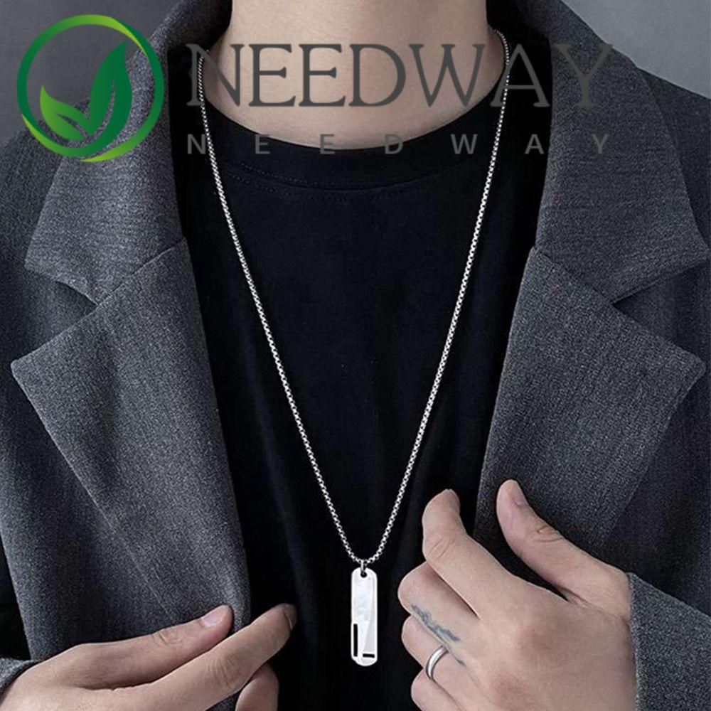 Needway   Kalung Pria Trendy Keren Simple Inisial Hadiah Luntur Pasangan Gratis 26huruf A-Z Persegi Panjang Liontin Sweater Rantai