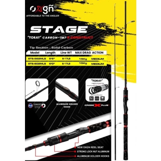 joran oxgn stage 165cm dan 180cm toray carbon solid ring fuji