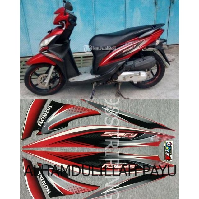 SPACY MERAH TAHUN 2011 2012 STRIPING LIS STANDAR ORI HONDA STIKER POLET BODY PLISIR