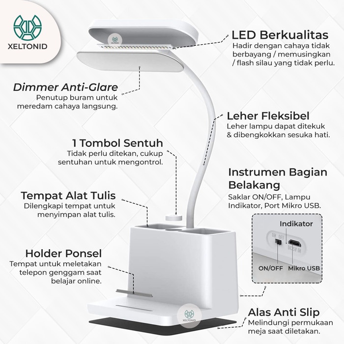 

Terlaris ✨ -Lampu Meja Belajar LED Portable Lampu Baca Flexible Tempat Pensil - Putih- 2.1.23