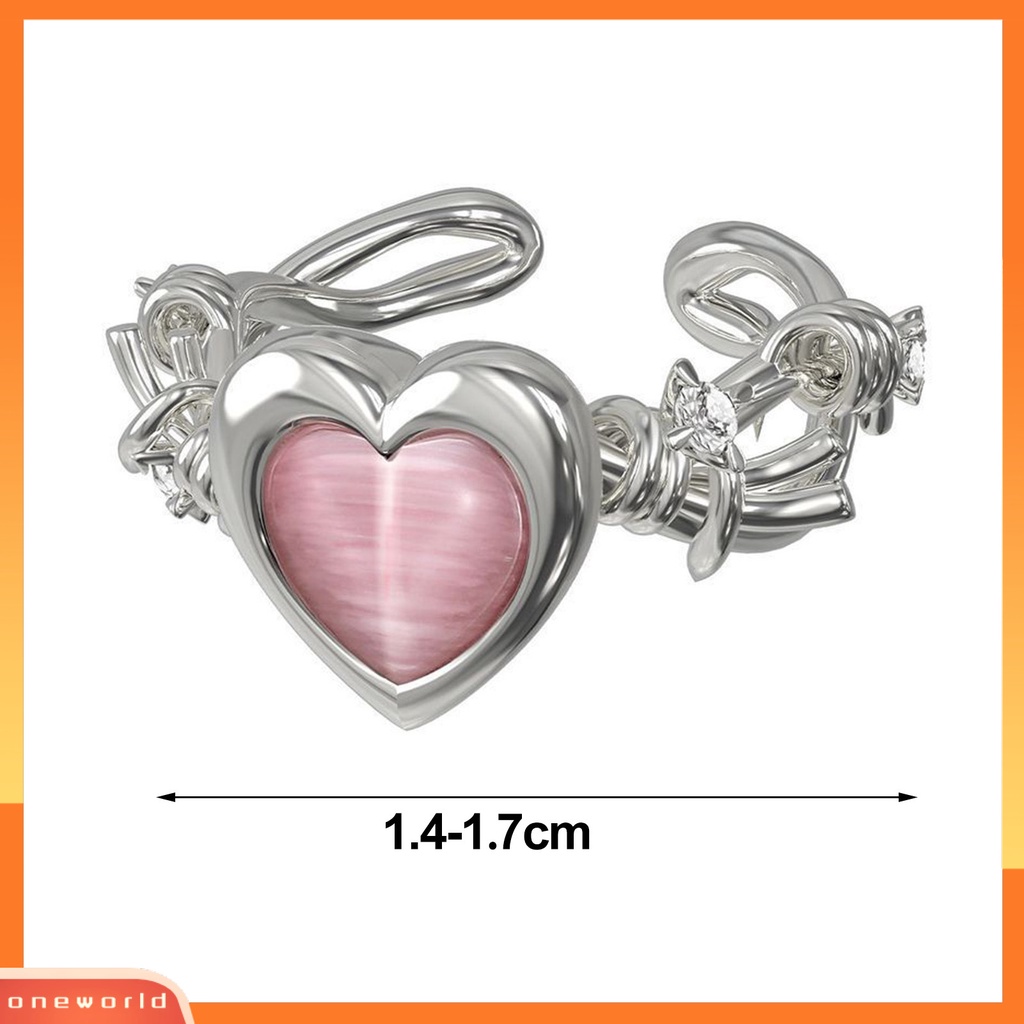 [ONWL] Wanita Cincin Manis Hias Berlian Imitasi Aksesori Perhiasan Ujung Terbuka Imitasi Opal Cinta Hati Jari Telunjuk Cincin Hadiah Valentine