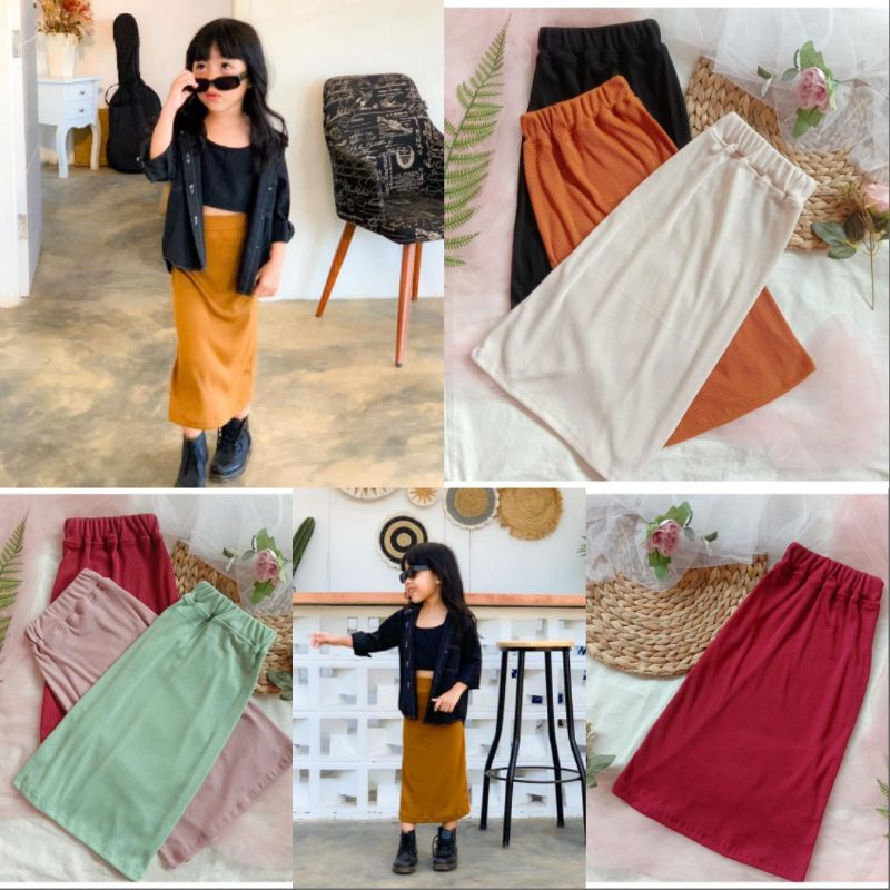 1-6 Tahun Rok Span Anak Katun Rib Knit | Rok Span Anak Lucu