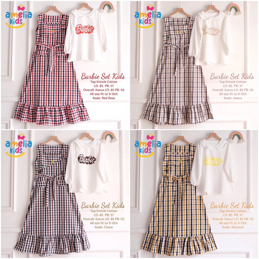 Barbie Set Teen Dress Anak Perempuan Umur 9-13 Tahun Bahan Crinkle Cotton by Amelia Kids