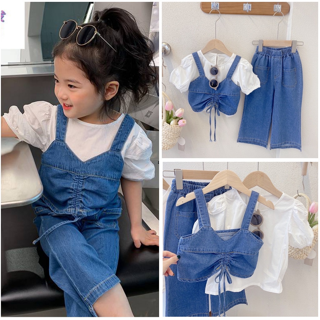 SSP47- Setelan Set Anak Perempuan 3in1 Blouse+Rompi+Celana Jeans Kulot