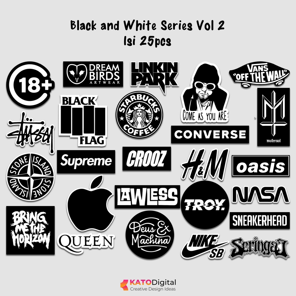

Sticker Pack Brand Series Black and White BNW Hypebeast Aesthetic Vinyl Laptop Stiker Hitam Putih