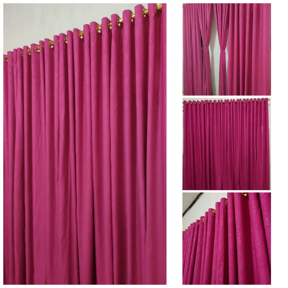 Termurah Hordeng Gorden Pintu SMOKRING 12 Ring Motif Embos Pink Fanta