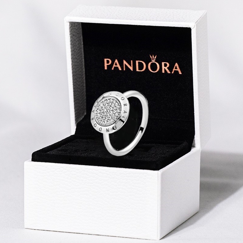 PANDORA Cincin Pandora925 Perak Bulat Logo Cincin Woman Wedding Engagement Ring Cubic Zirconia Diamond Ring