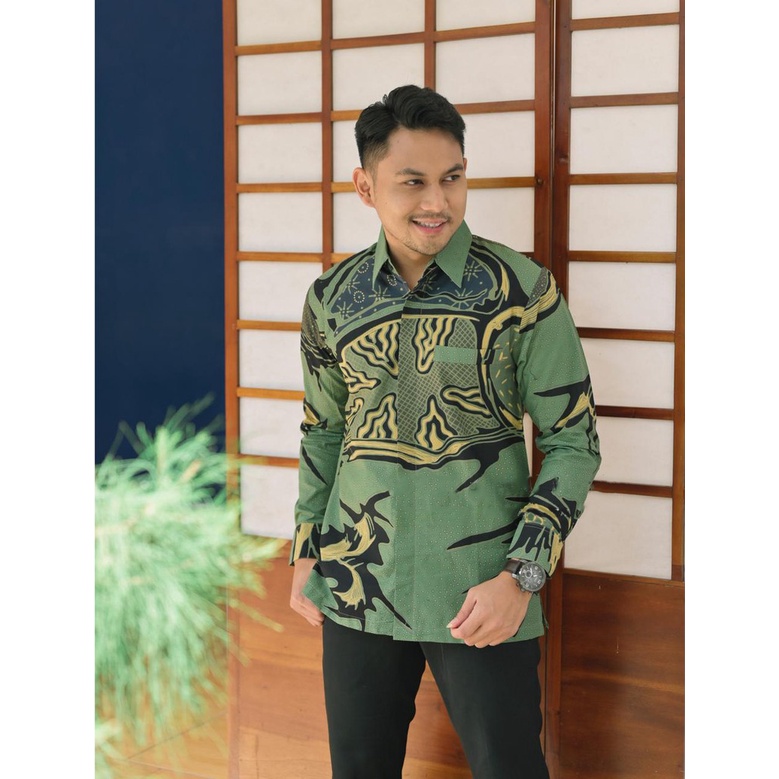 BARU..ATASAN PRIA BAJU BATIK LENGAN PANJANG LAPIS FURING KATUN PREMIUM..WARNA HIJAU SAGE.TMN SAGE