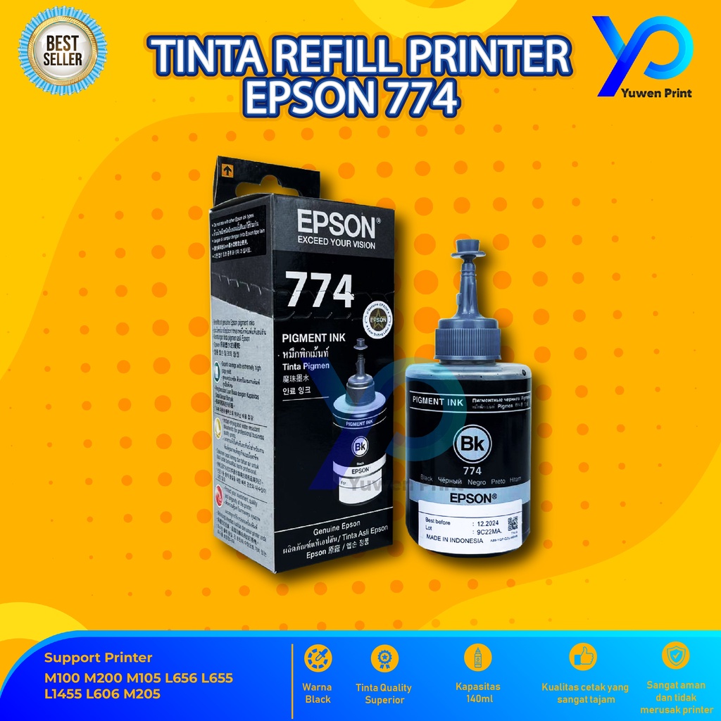 Tinta Epson 774 Black For Printer M100 M200 M105 L656 L655 L1455 L606