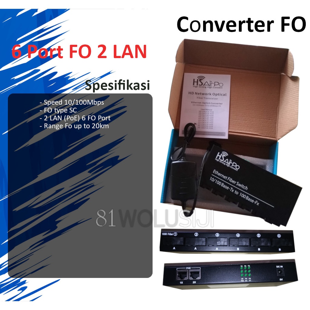 Media Converter HSAirpo CM6F2E 10/100Mbps PoE Support