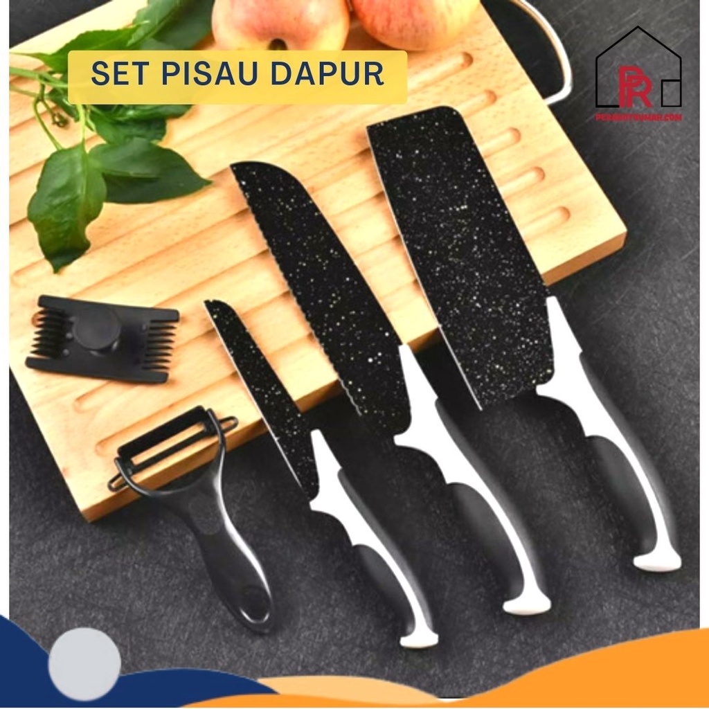 Pisau Dapur Set Isi 5 Pcs - LB / Kitchen Knife Hitam / Perlengkapan Dapur Aesthetic