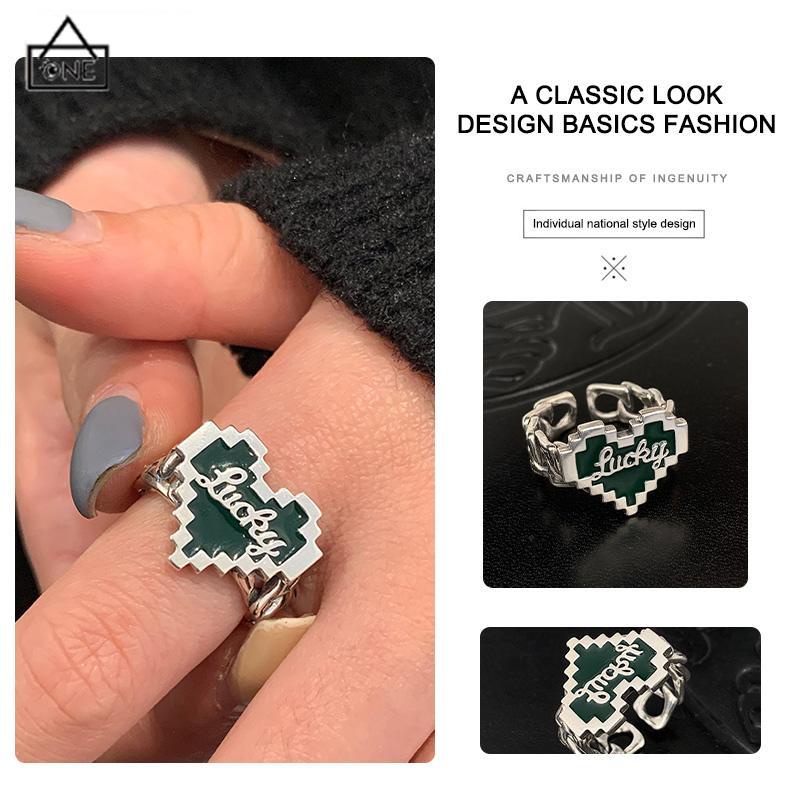 COD❤️Cincin Huruf Jatuh Minyak Cinta Cinta Halus Berlapis Perak Perempuan Retro Elegan Cahaya Mewah Cincin Terbuka-A.one