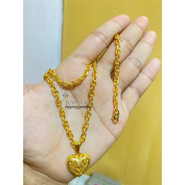 Kalung medan 2 suku love ukir / 45cm warna emas 24 k