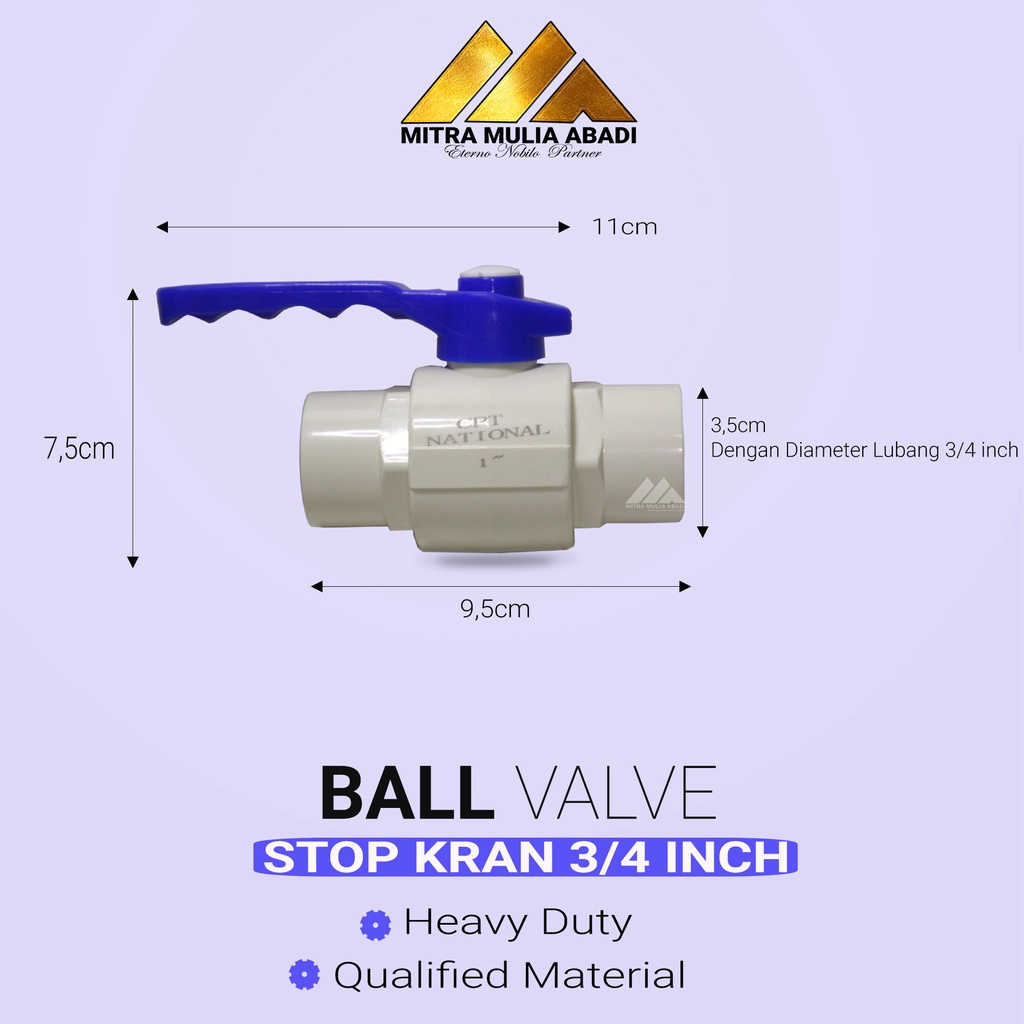 STOP KRAN KERAN 3/4 INCH BALL VALVE PVC GAGANG LAPIS BESI NATIONAL