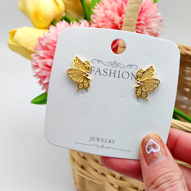 Anting Kupu-Kupu Wanita Anting S925 Berlapis Emas Anting Studded Anting Hadiah Pacar Aksesoris Fashion