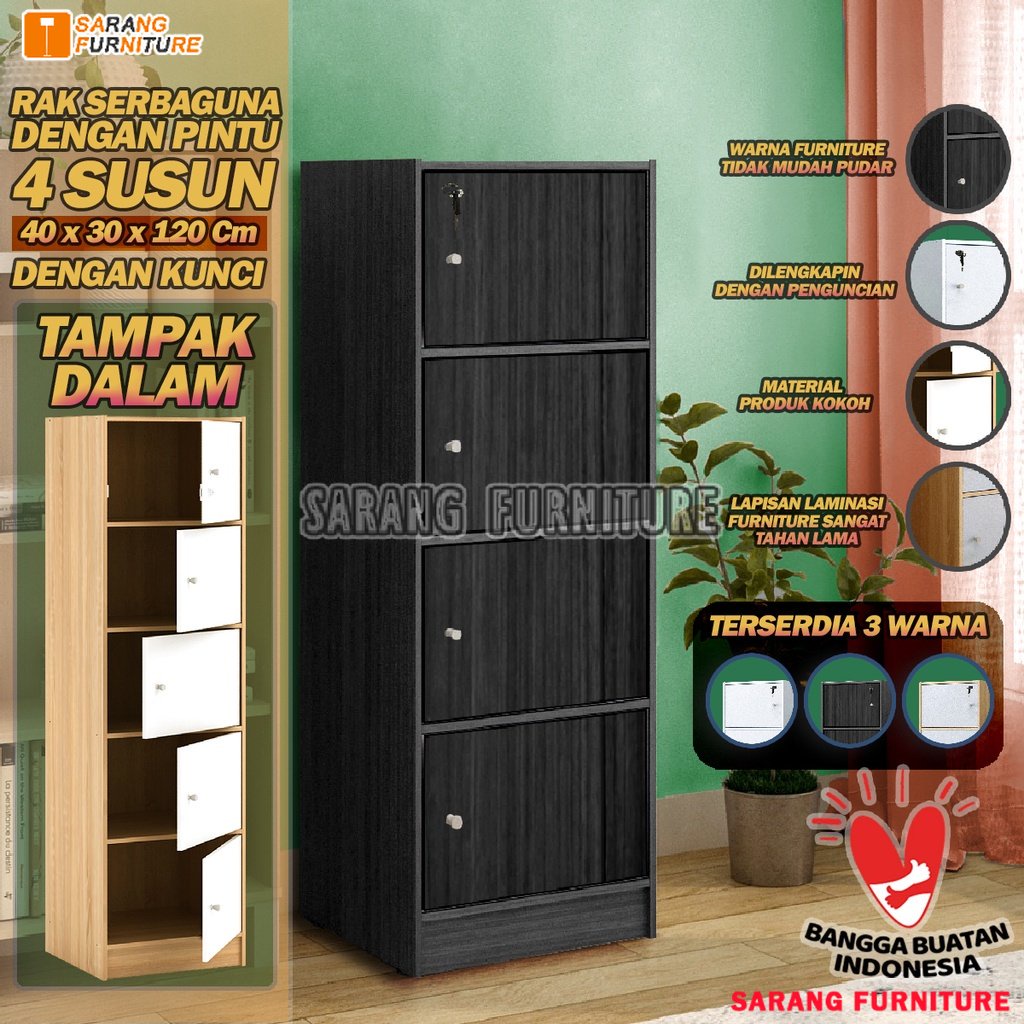 LEMARI RAK BUKU SERBAGUNA SUSUN 3 SUSUN 4 SUSUN 5 SUSUN KAYU DENGAN KUNCI TERBARU MURAH RSG PINTU