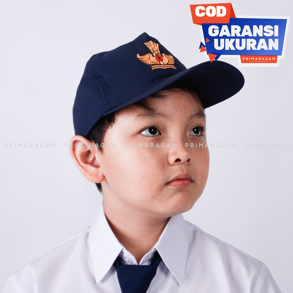 Topi seragam sekolah smp biru rel