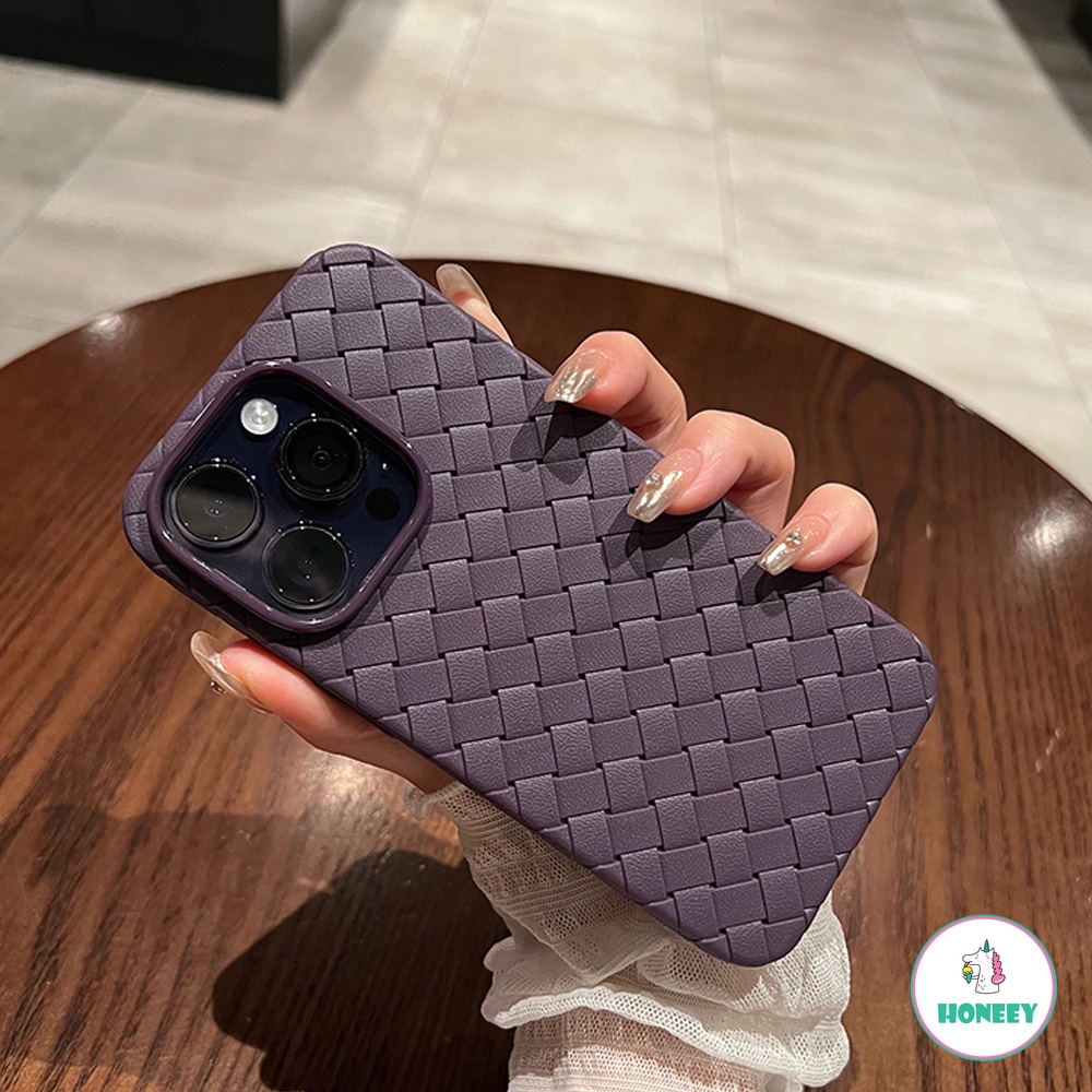 IPHONE Luxury Breatheable Woven Braid Phone Case Kompatibel Untuk Iphone14 13 11 12 Pro Max Emboss Bumper Matte Bahan Kulit Sutra Lembut Penutup Belakang Handphone