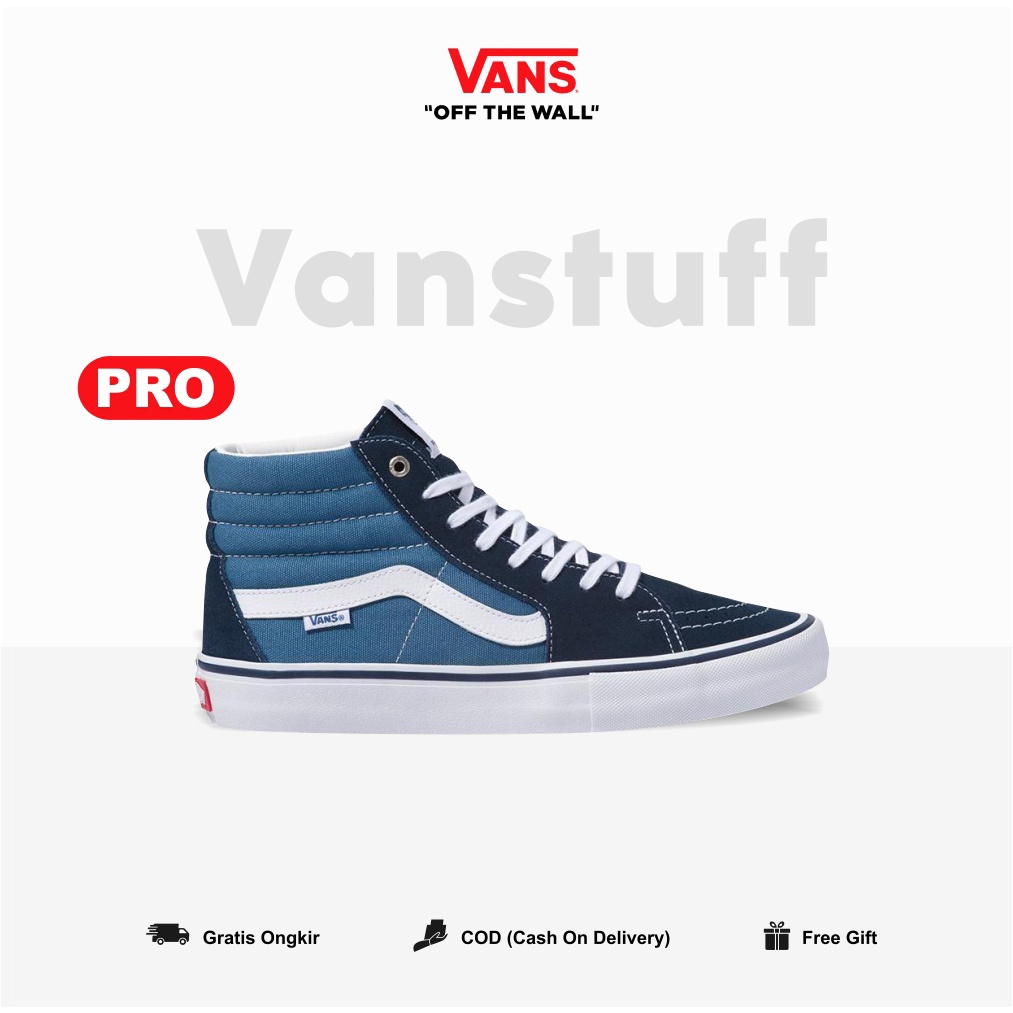 Vans Classic SK8 Hi Navy White PRO Pria Wanita Original 100% BNIBWT Ori Authentic Vanss High Navy Blue Global Market