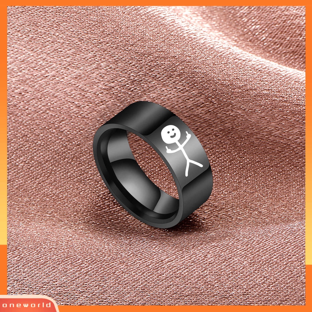 [ONWL] Cincin Pasangan Hip Hop Dipoles Fashion Perhiasan Hadiah Baja Titanium Gambar Tangan Stickman Graffiti Wanita Ring Untuk Perjamuan