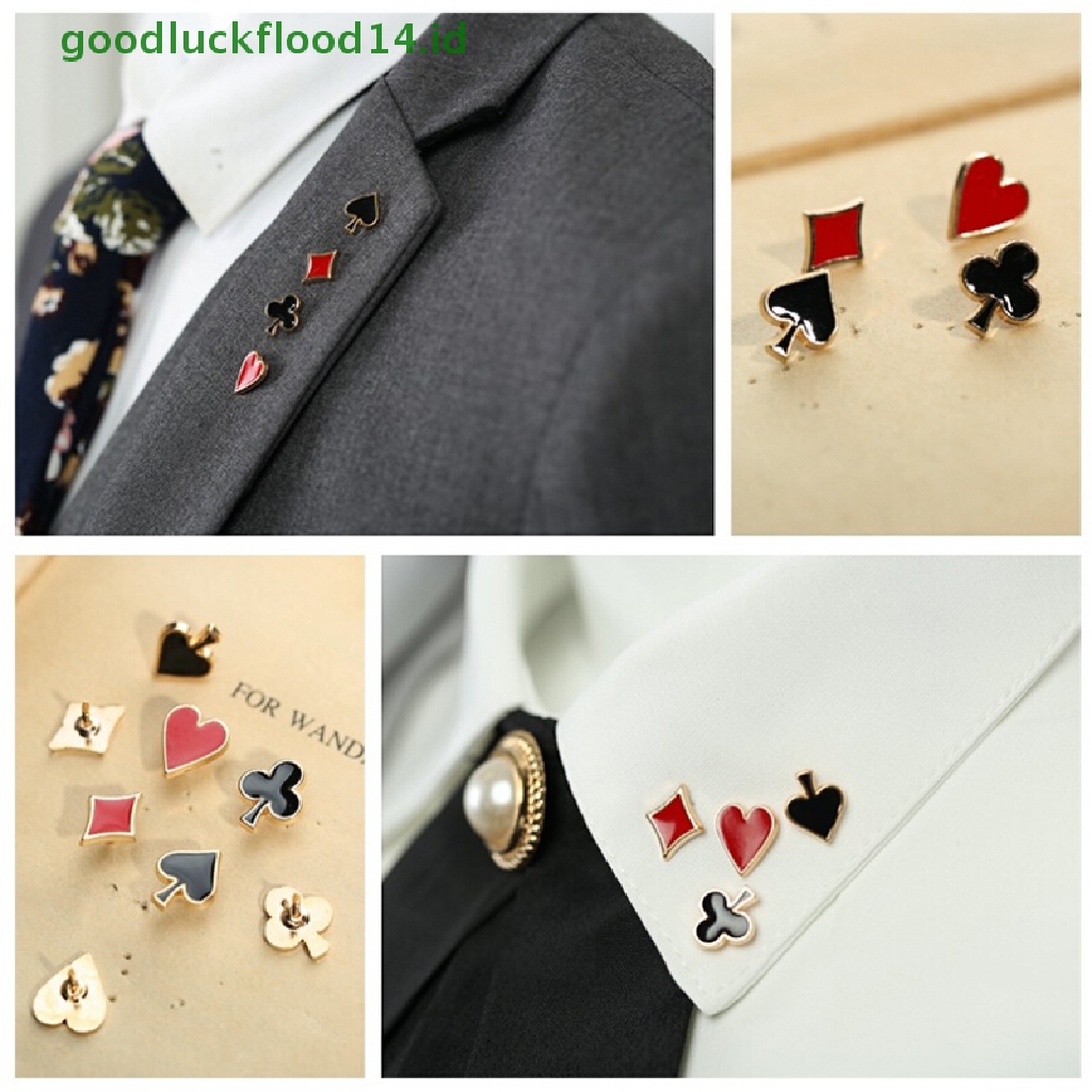 [GOOGFOUR] 4 Pcs Kartun Poker Kerah Pin Pakaian Bros Ransel Kerah Lencana Perhiasan [TOP]