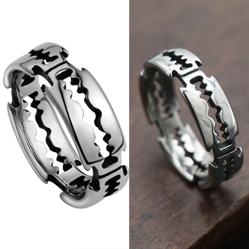 Hip Hop Bladed Ring Fashion Punk Rock Warna Hitam Perak Cincin Pasangan Kekasih Rings Untuk Pria Dan Wanita Ring