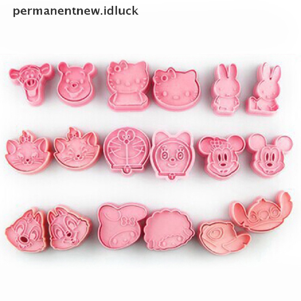 [luckypermanentnew] 1pasang Cookie Cutters Plastik Lucu Kartun Ditekan Cetakan Biskuit Cetakan Kue [ID]